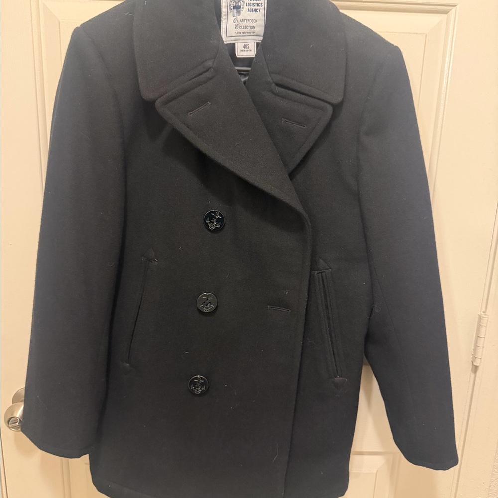 Classic Black Wool Pea Coat - Unbranded